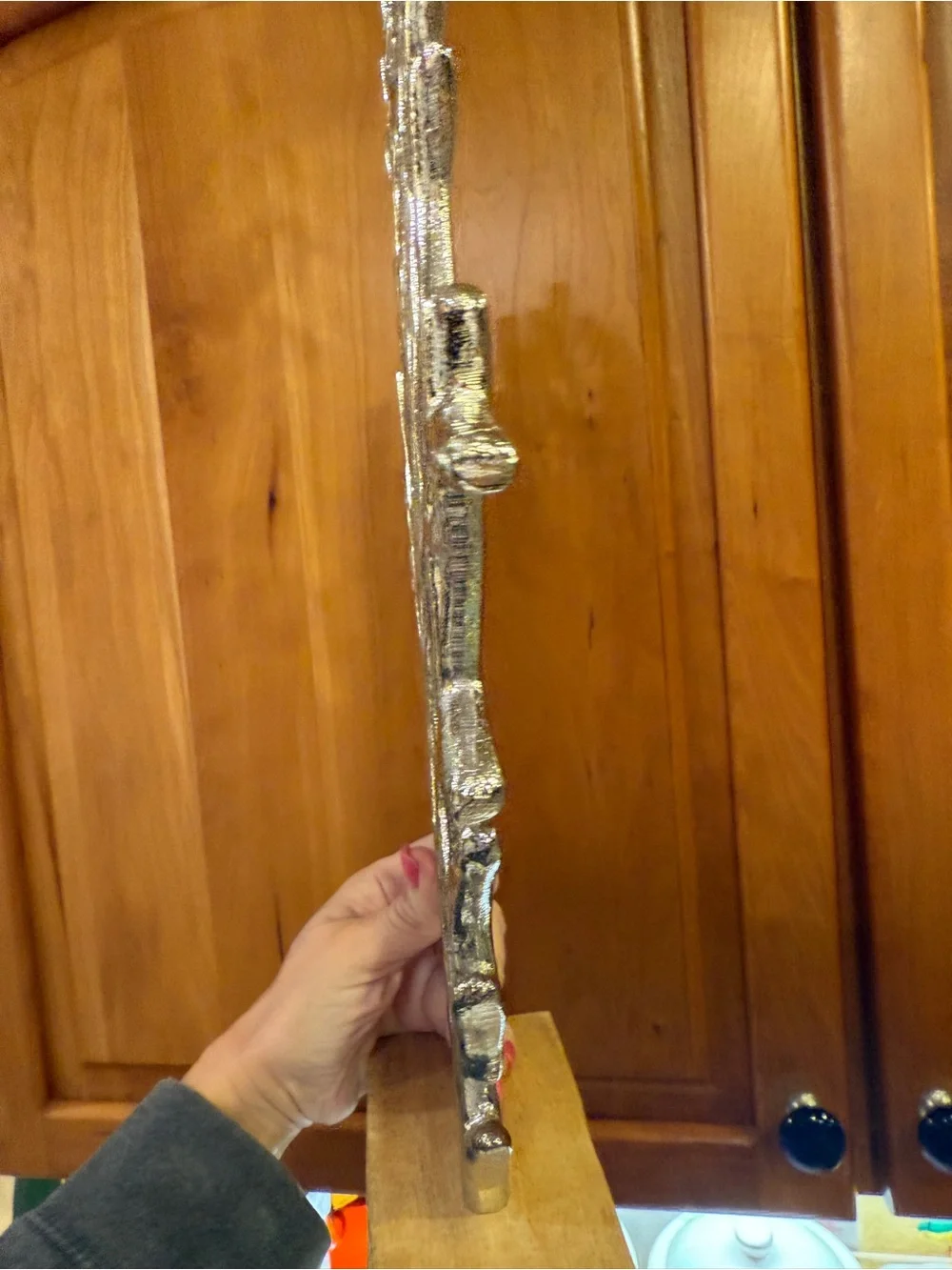 Silver Coral Branch Home Decor on Wooden Base Ocean Sea Decoration